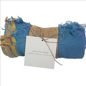 Scarf by WEAVE THE CHANGE "Indigo Bliss" Cotton Gauze Scarf Sustainably Made NWT
